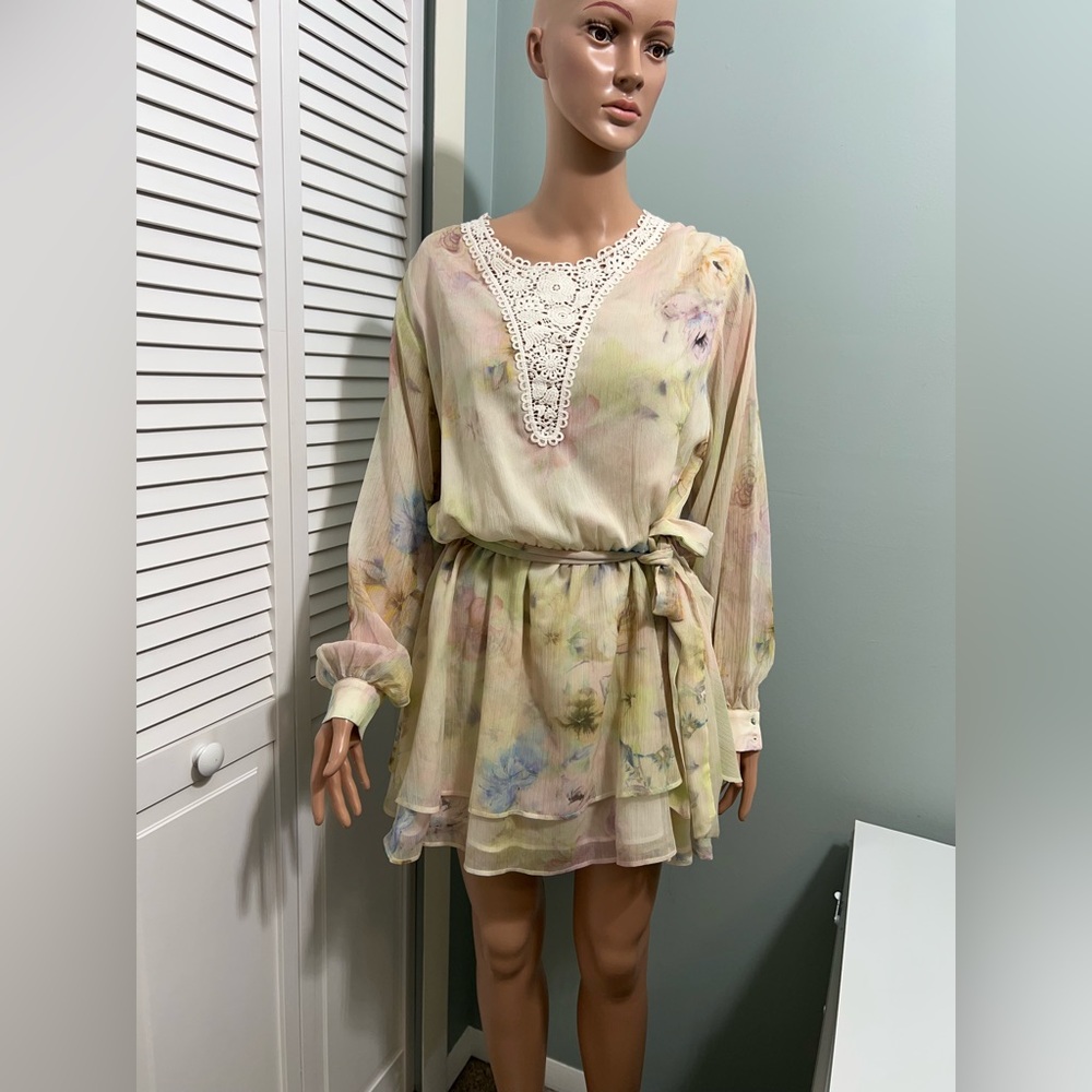 New Zara Long Sleeve  multicolor Floral Mini Dress Size L